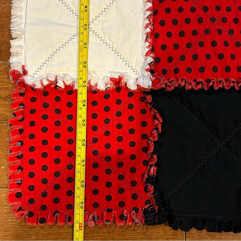 Hand Crafted Red, Black, and White Patchwork Throw - Picture 9 of 10